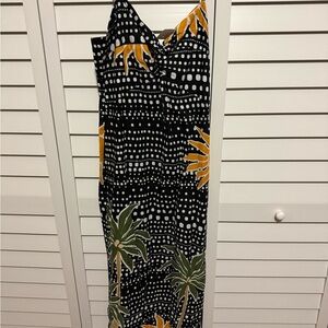 LOFT Beach Palm Linen Cotton Cutout Twist Midi Dress